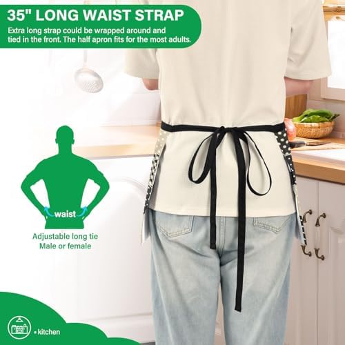 Black Beige Checkered Patchwork Server Aprons with 3 Pockets, Water