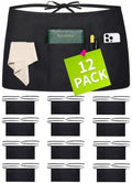 12 Pack Server Apron with 4 Pockets, Black