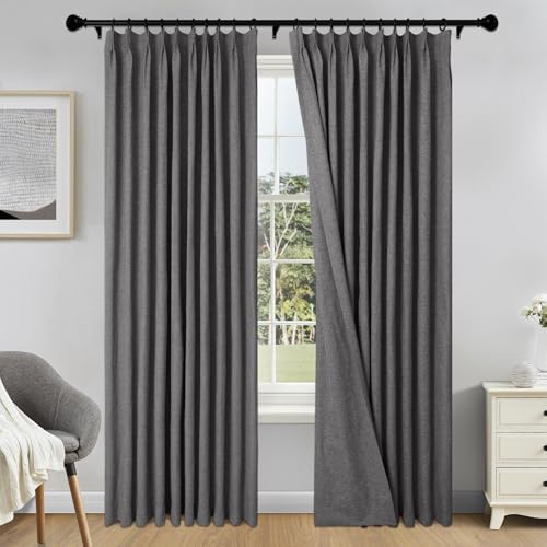 Fcosie Linen Blackout Curtains for Living Room/Pinch Pleat Curtains