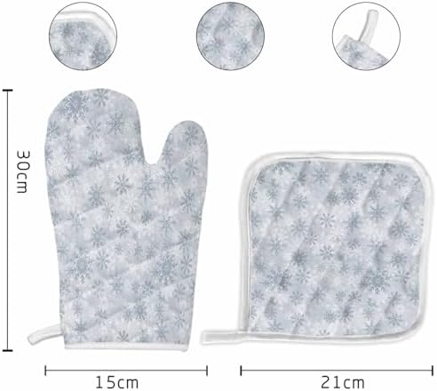 Quilted Cotton Terry Cloth Oven Mitt, Pot Holder Winter Snowflakes