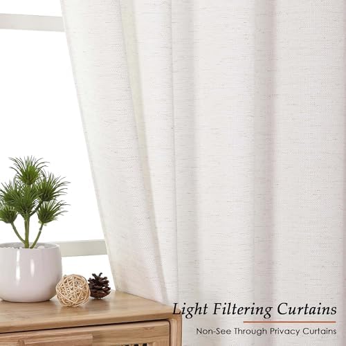 Natural Window Curtains 84 Inches Long 2 Panels Set, Faux Linen