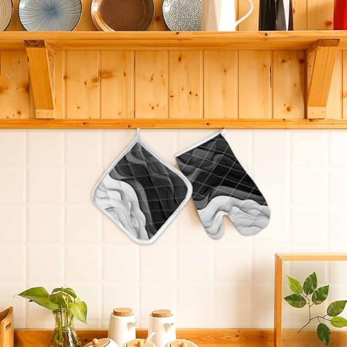 Quilted Cotton Terry Cloth Oven Mitt, Pot Holder White Black Grey