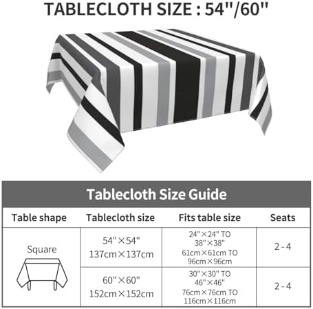 Square Tablecloth, Stripes Gray Black White Table Cloths Washable