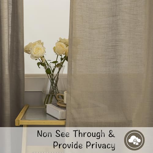 DONREN Taupe Burlap Linen Back Tab Curtains 84 Inch Length for Living