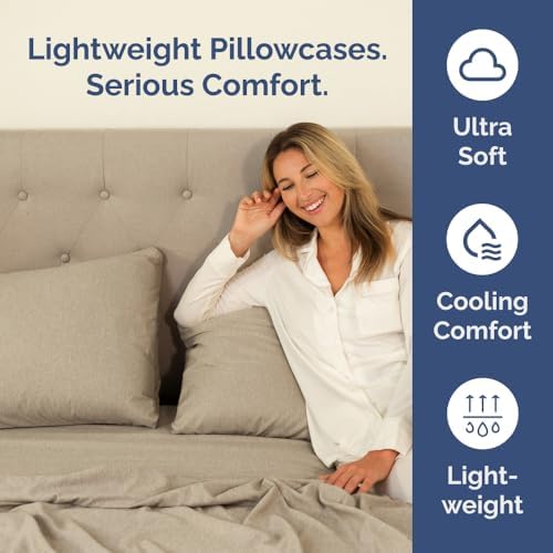 Queen Pillow Cases Set of 2 - Soft Pillowcase Covers - Heathered Beige