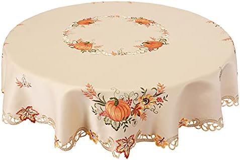 Simhomsen Large Embroidered Fall Autumn Harvest Pumpkins Tablecloth