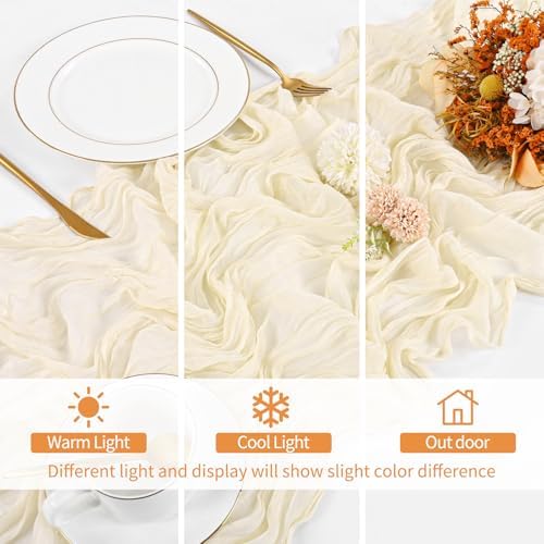 YMHPRIDE 8 Pack Ivory Table Runner 20x120 inch Cheesecloth Table