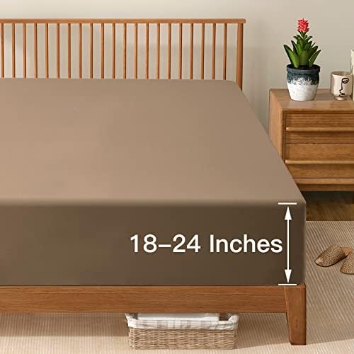 Manyshofu Taupe Cal King Extra Deep Fitted Sheet, 24 Inch Pocket
