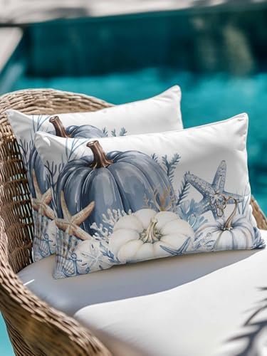 Outdoor Pillows with Inserts Set of 2 12x20, Coastal Fall Waterproof