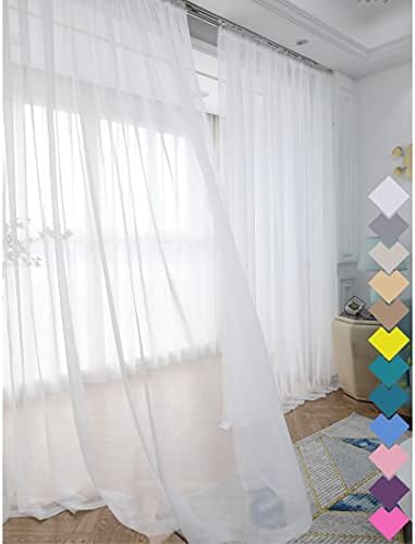 LONGTAI Window Ivory Sheer Curtains 108 Inches Long 2 Panels Sheer