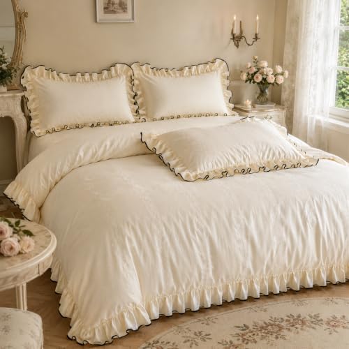 Ruffle Duvet Cover Set King, 4 Piece Luxury 100% Cotton Farmhouse
