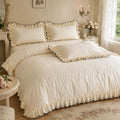 Ruffle Duvet Cover Set King, 4 Piece Luxury 100% Cotton Farmhouse