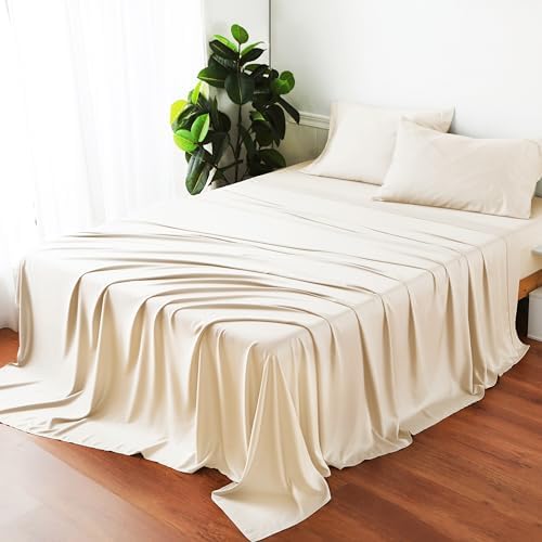 Bamboo Viscose Flat Sheets Only, 400 Thread Count Sateen Weave Queen