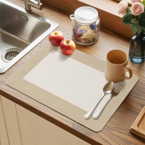 Faux Leather Placemats Set of 6 Khaki Beige Waterproof Heat Resistant
