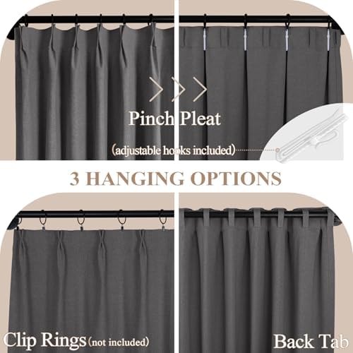 Fcosie Pinch Pleat Linen Look Curtains 120 Inches Extra Long | Total