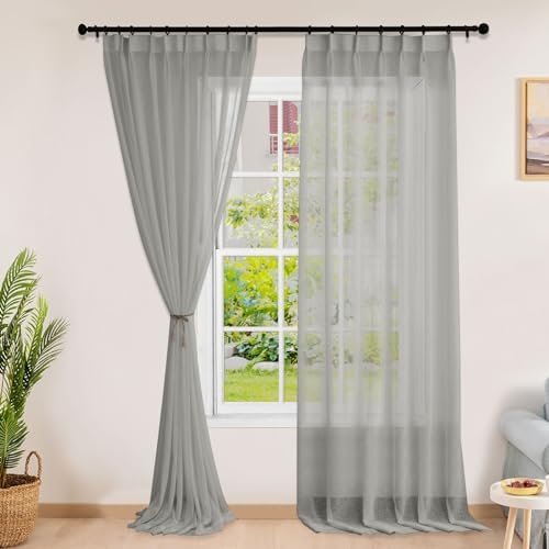 Fcosie Extra Wide Natural Linen Semi Sheer Window Curtain Panels Pinch