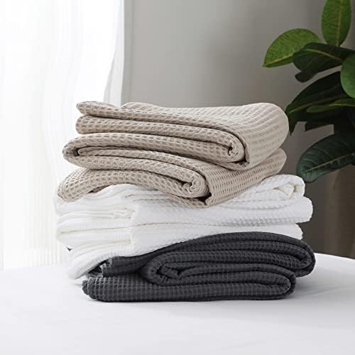 100% Cotton Waffle Blanket for Bed Full Size, White, 84 x 90 Inches