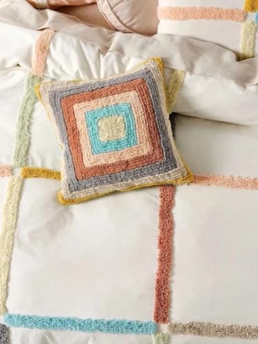 Ivory Boho Duvet Cover Queen Size, Tufted Bedding Set for All Seasons