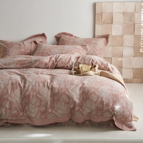 VM VOUGEMARKET Blush Pink Flower Duvet Cover Set Queen,3 Pieces Retro