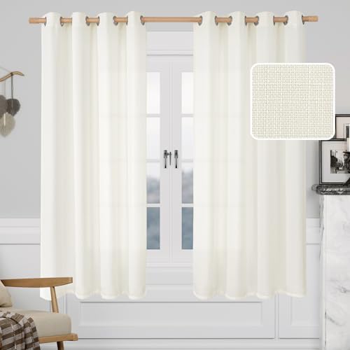 LAMIT Light Filtering Linen Curtains 63 Inch Length 2 Panels for