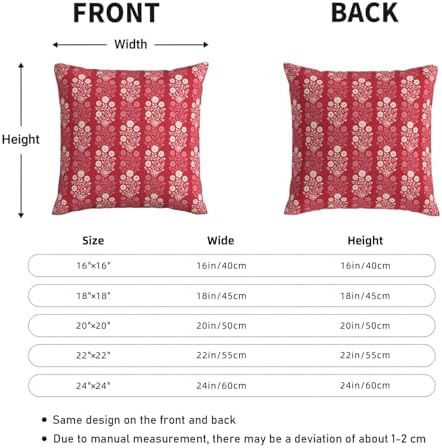 KiuLoam Vintage Red Cream Floral Block Print Decorative Pillow Covers