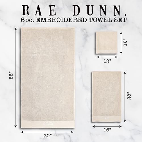 Rae Dunn 6-Piece Towel Set - 100% Cotton Towels for Bathroom Set - 2