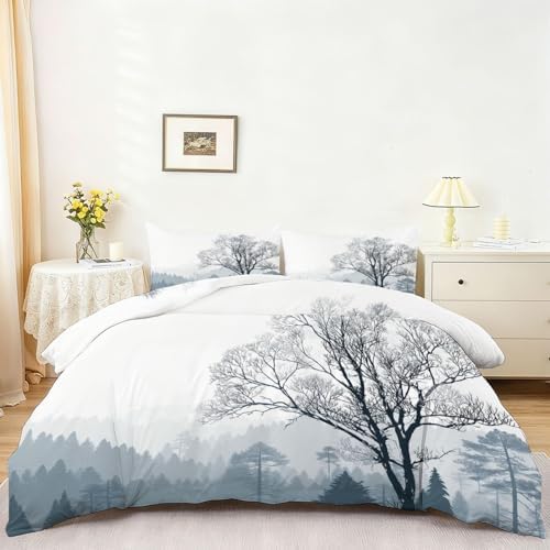 Grey Duvet Cover King Size, Reversible Comforter Cover Natural Scenery