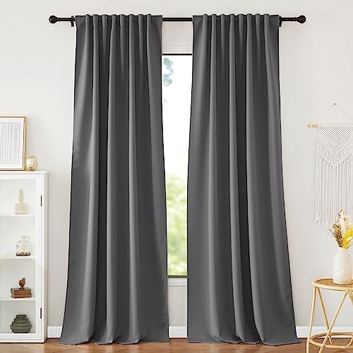 NICETOWN Grey Blackout Curtains 108 inches Long for Living Room, Pinch