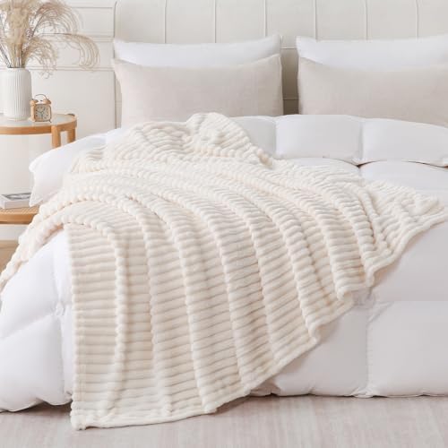 Cream White Throw Blanket for Couch Sofa 50x70 inches Striped Design