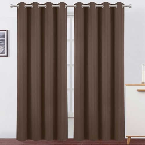 LEMOMO Blackout Curtains 52 x 120 Inch Long Chocolate Curtains Set of