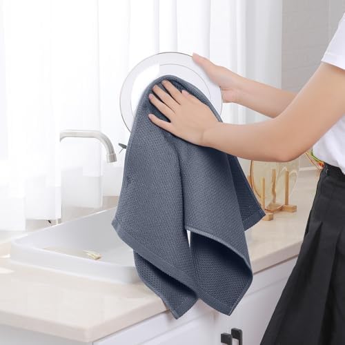 Homaxy 100% Cotton Waffle Weave Kitchen Towels, 15-Pack, Dark Grey