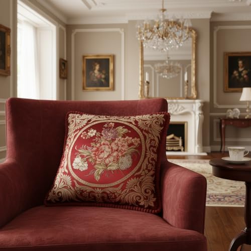 Embroidered Pillow Covers Set of 2, Jacquard Vintage Floral Pillow
