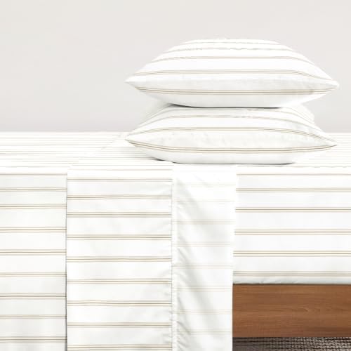 Wake In Cloud - Striped Bed Sheets, 100% Cotton, 4 Pieces Sheet Set