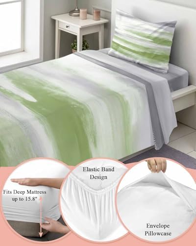 3 Piece Twin XL Sheet Set Sage Green Gray Sheets Set for Twin XL Size
