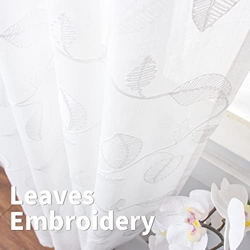 BGment White Sheer Curtains 63 Inches Long Living Room 2 Panels