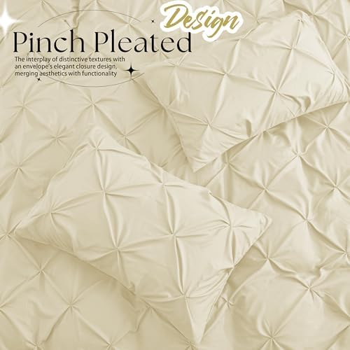 VACVELT 2pc Beige Pintuck Pillow Shams Queen, Envelope Closure