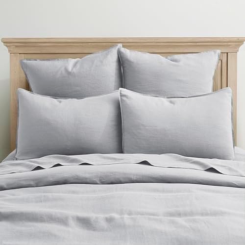 ATLINIA 100% Linen Pillow Shams Standard Size Light Grey Linen Pillow
