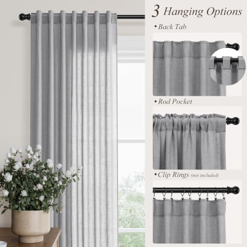 Hokibero Grey Linen Curtains 108 Inches Long Drape for Living Room 2