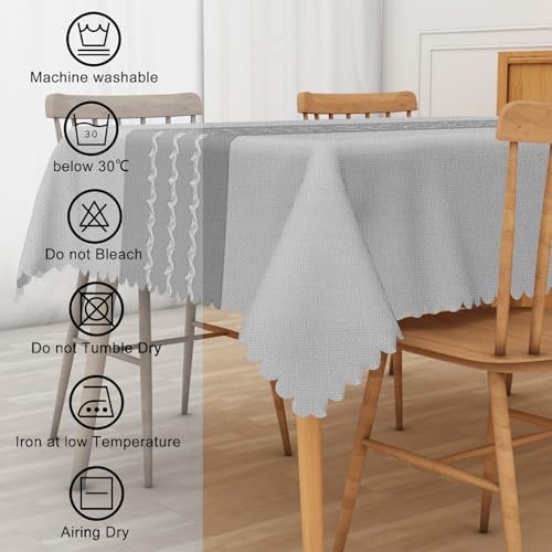 Grey Linen Tablecloth 60x120 Inch Farmhouse Gray Geometric Lines