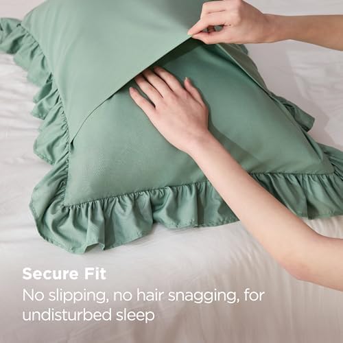 Bedsure Ruffle Pillow Cases Queen Size Set of 2, Green Pillow Shams