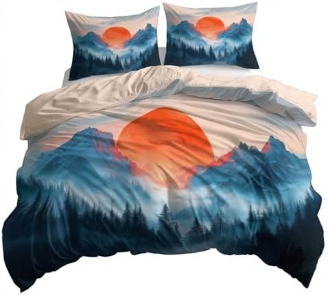 King Duvet Cover Set Natural Landscape Mountains Forest Soft