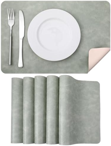 Set of 6 Leather Placemats-12 X 17" Wipeable Placemats Waterproof Heat