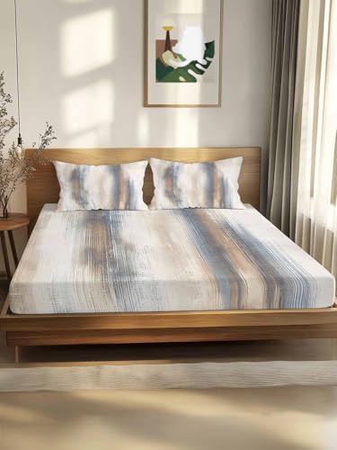 Beige Gray Twin XL Fitted Sheet Set, Abstract Grunge Mottled Neutral