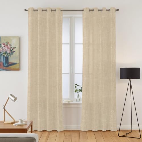 Rustic Beige Window Curtains 96 Inch Length 2 Panels Set, Farmhouse