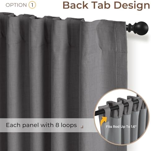 INOVADAY 100% Blackout Linen Curtains for Bedroom 50x63 Inches Dark