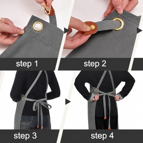 Canvas Chef Apron for Men and Women, Cotton, Cross-Back, 5 Pockets