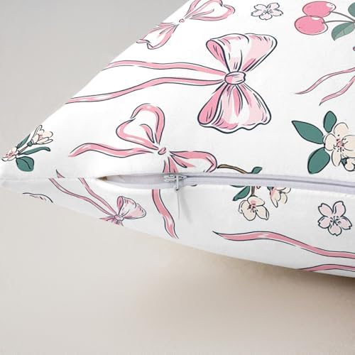 jejeloiu Pink Girls Bow Reversible Throw Pillow Covers for Kids Kawaii