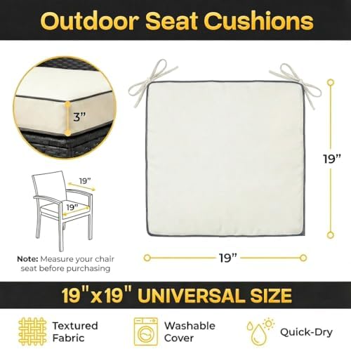 4 Pack Square Outdoor Seat Cushions (Cream, 19 INCH × 19 INCH)