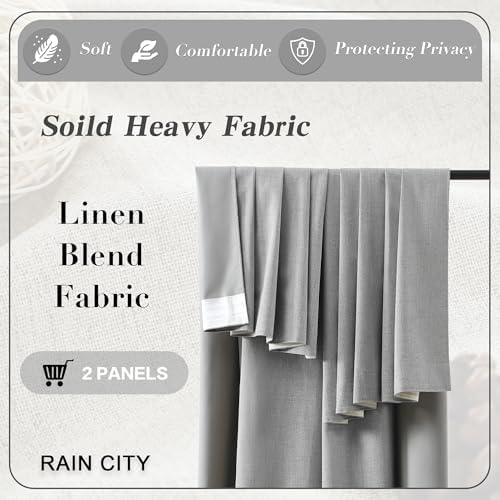 RAIN CITY Grey Blackout Curtains&Drapes 120 Inch Long Set of 2