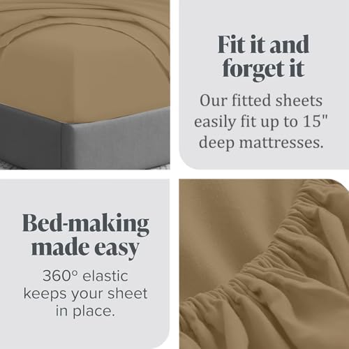 100% Cotton Full 4 Piece Sheet Set 15" Deep, Taupe